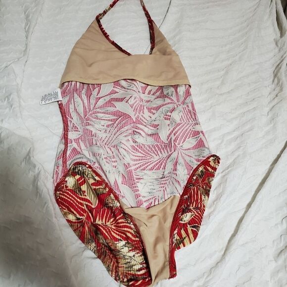 Catalina Red Leaf Print One Piece Swimsuit  Size L - Picture 8 of 10
